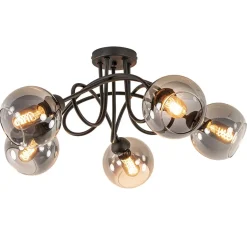 Sierlijke plafondlamp zwart met smoke glazen bollen>Straluma Discount
