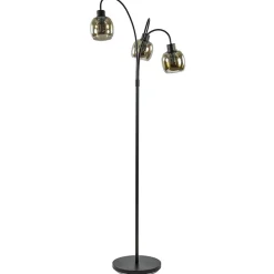 Sierlijke vloerlamp mat zwart met smoke glazen kappen>Straluma Store