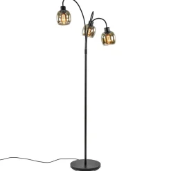 Sierlijke vloerlamp mat zwart met smoke glazen kappen>Straluma Store