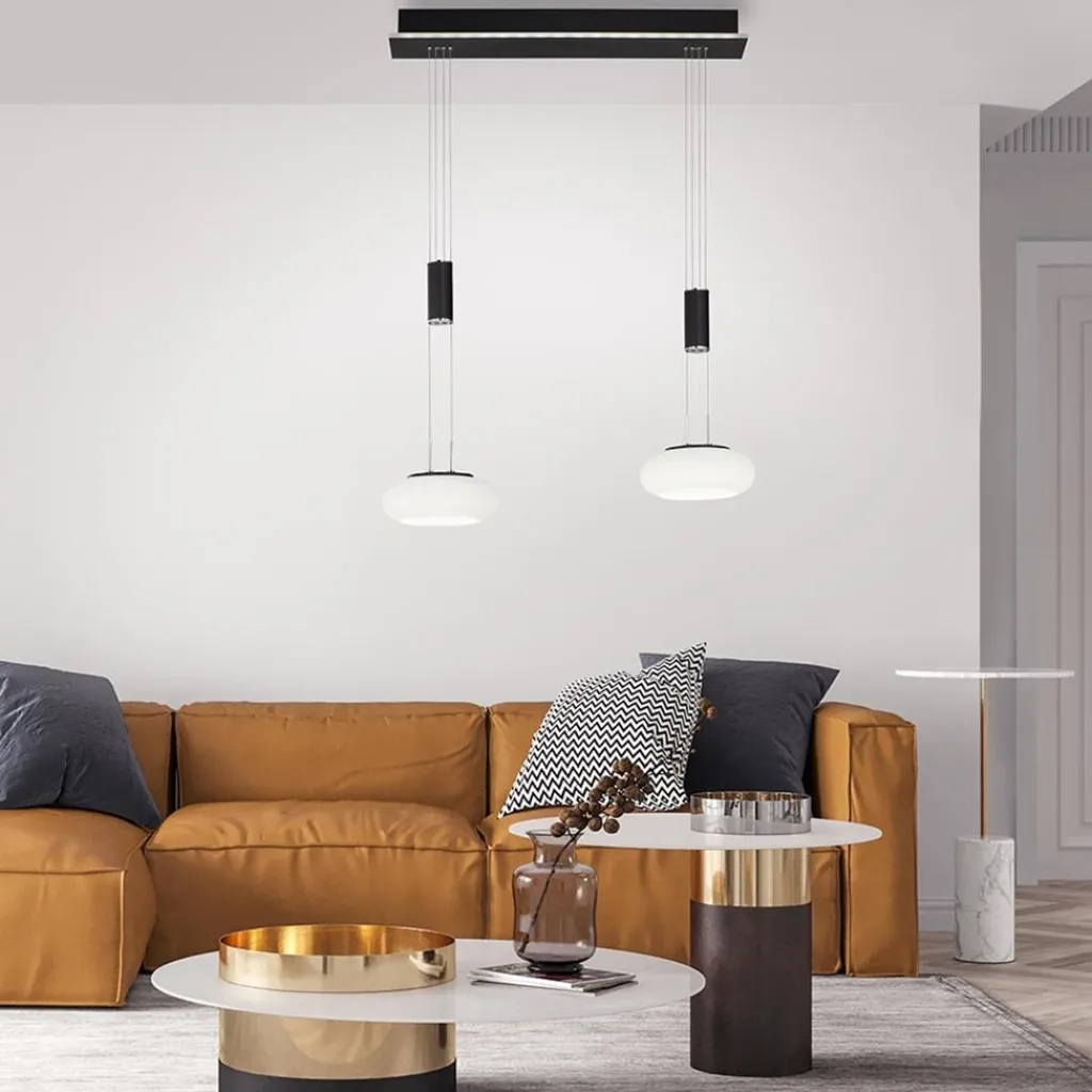 Smart hanglamp 2-lichts mat zwart met opaal glas dimbaar>Straluma Sale