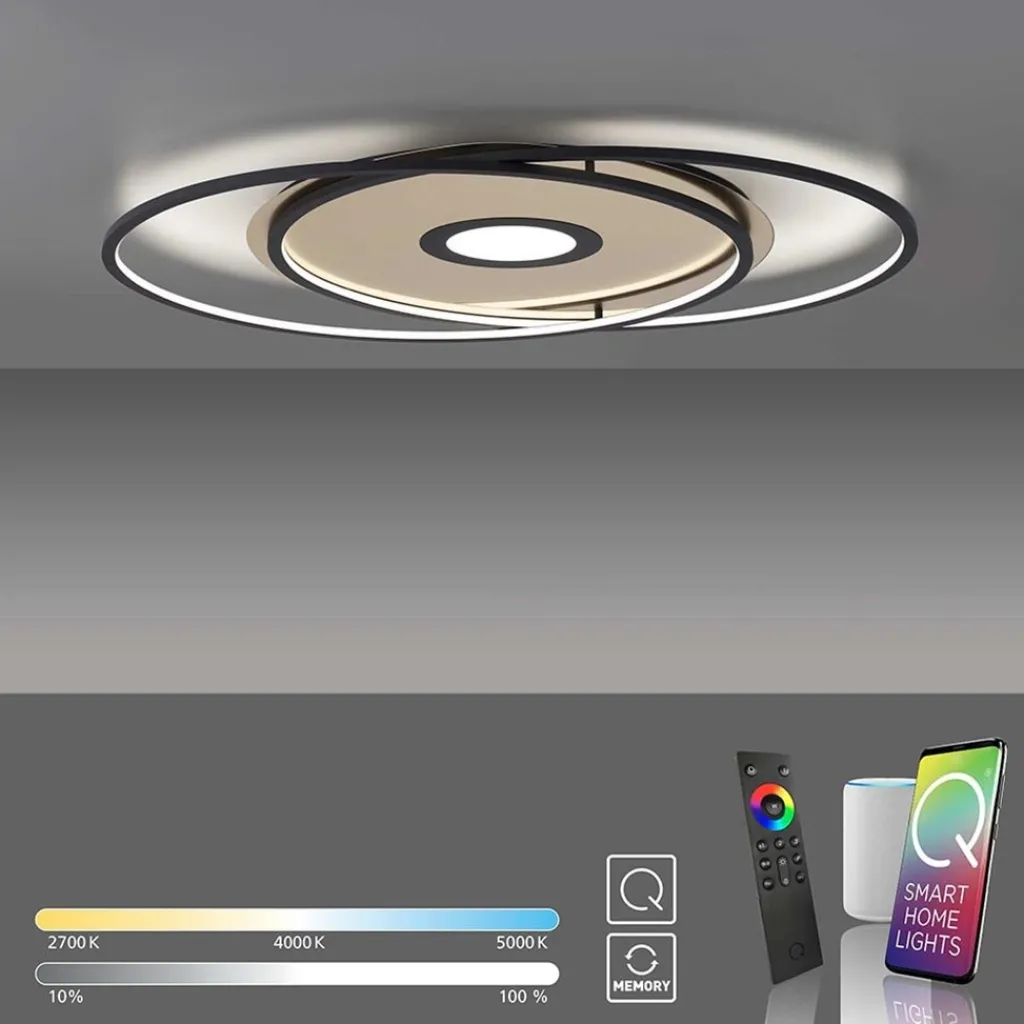 Smart plafondlamp goud met zwart dimbaar>Straluma Online