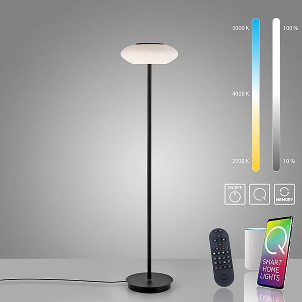 Smart vloerlamp zwart met wit glas dimbaar>Straluma Sale