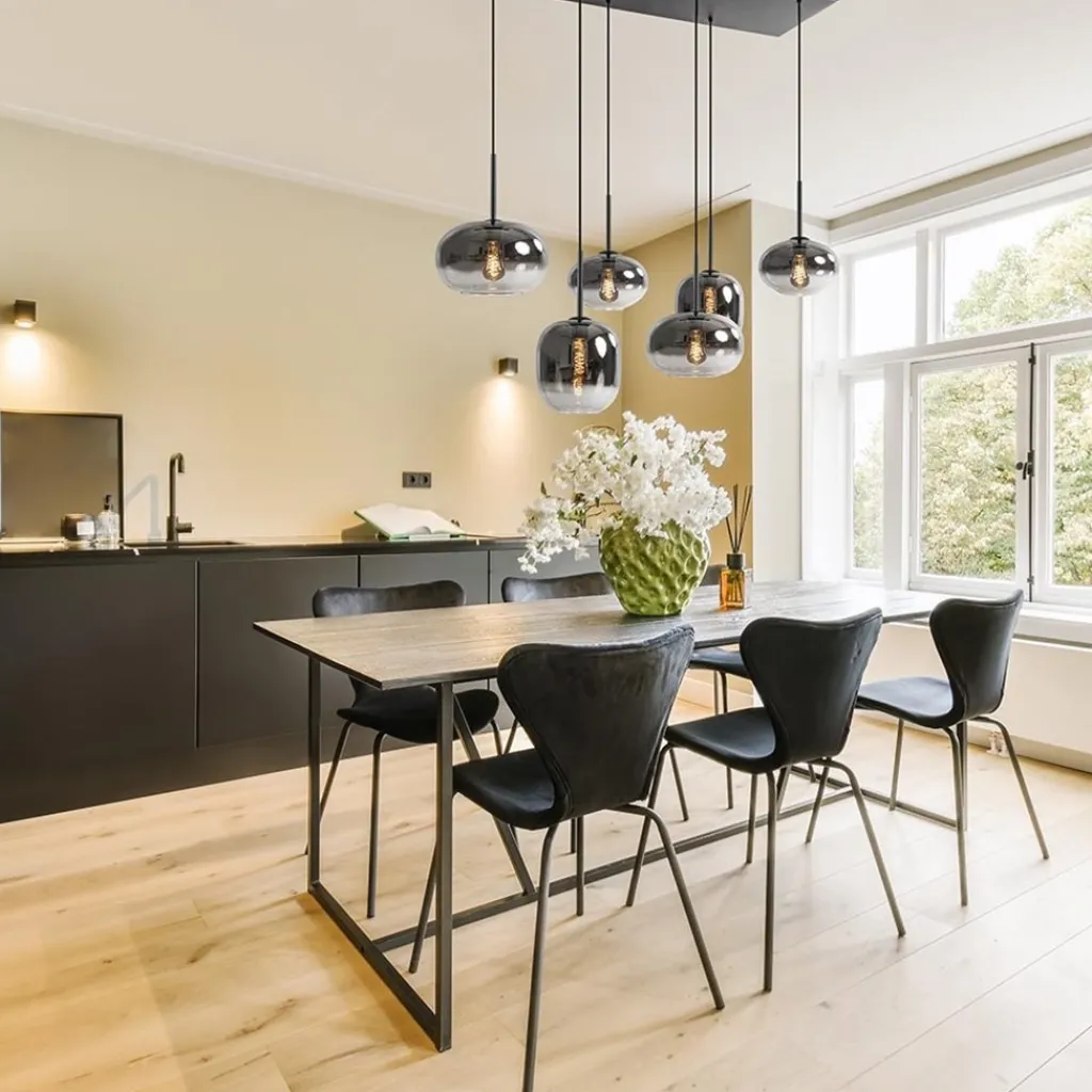 Stijlvolle 6-lichts hanglamp zwart met gradiënt smoke glas>Straluma Flash Sale