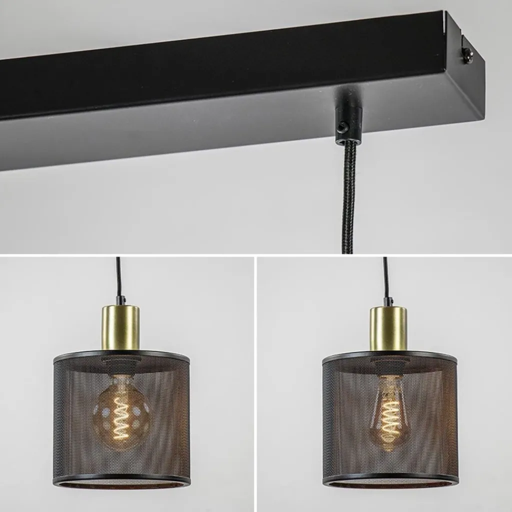 Stoere 3-lichts hanglamp mat zwart met goud>Straluma Shop