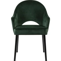 Stoffen eetkamerstoel velours groen met zwarte houten poot>Straluma Discount
