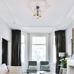 Strak klassieke plafondlamp egg goud met zwart><noscript><img width=