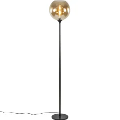Strak klassieke vloerlamp zwart met amber glas 30 cm>Straluma Flash Sale