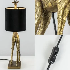Tafellamp Giraffe groot antiek brons met velvet zwarte kap><noscript><img width=