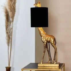 Tafellamp Giraffe groot antiek brons met velvet zwarte kap><noscript><img width=