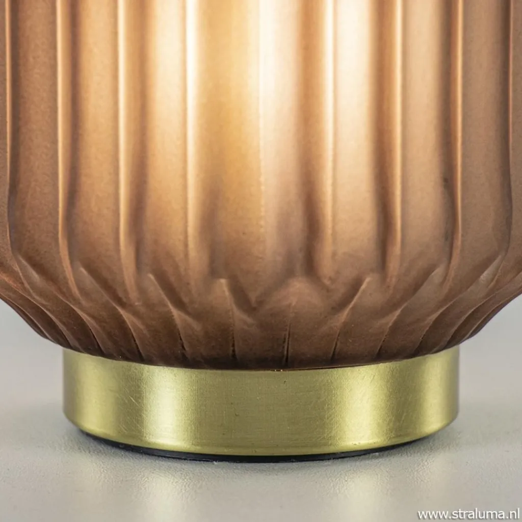 Tafellamp Ivot mat koffie met messing op batterij>Straluma Fashion