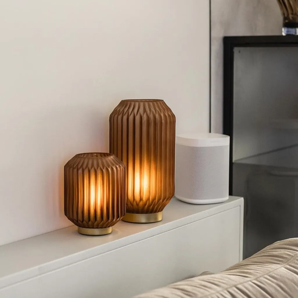 Tafellamp Ivot mat koffie met messing op batterij>Straluma Fashion