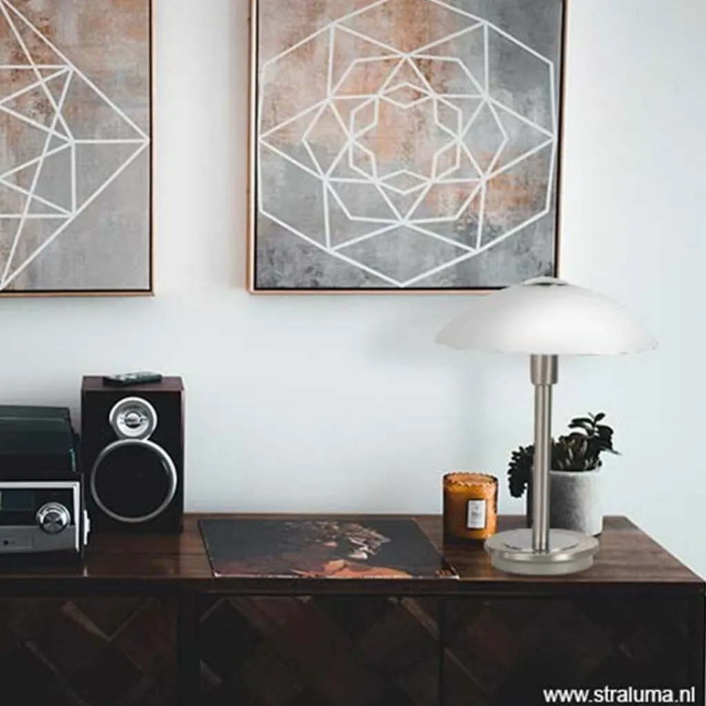Tafellamp nikkel touchdimmer slaapkamer>Straluma Fashion