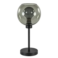 Tafellamp zwart met smoke glazen bol>Straluma Store