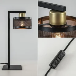 Tafellamp zwart/goud met ronde kap><noscript><img width=