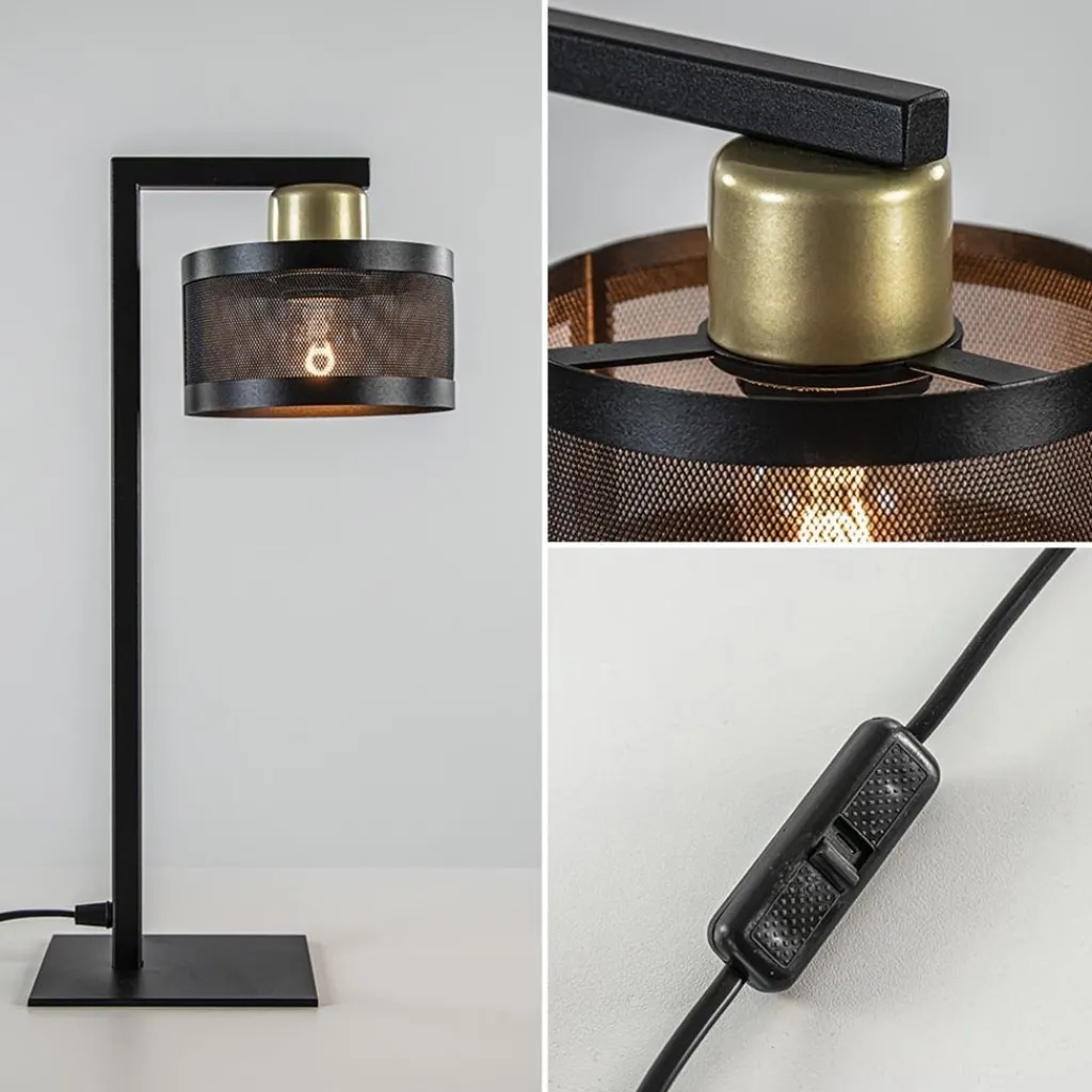 Tafellamp zwart/goud met ronde kap>Straluma Best Sale