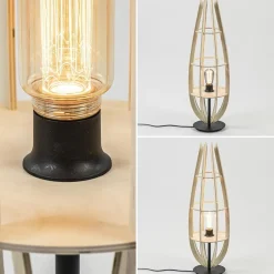 Tafellamp/vloerlamp naturel houten kap met zwart><noscript><img width=