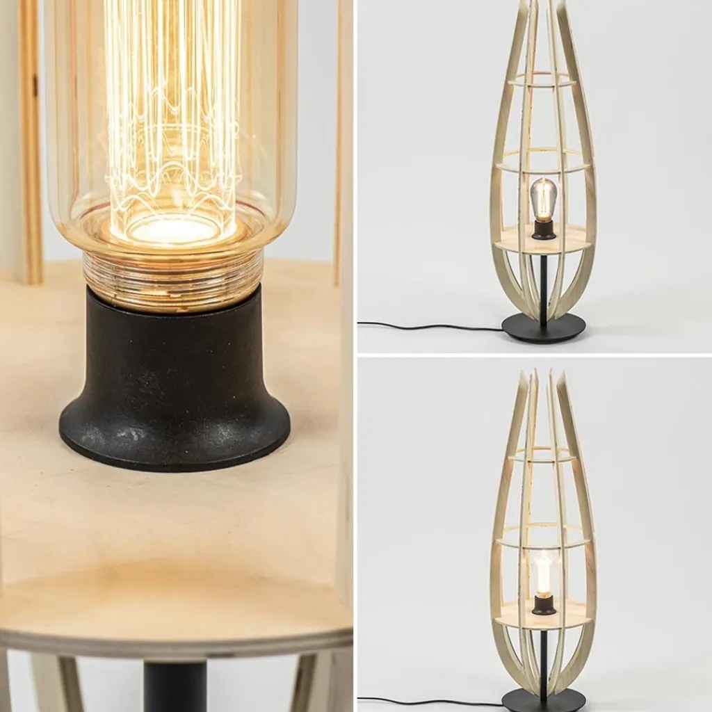Tafellamp/vloerlamp naturel houten kap met zwart>Straluma Flash Sale