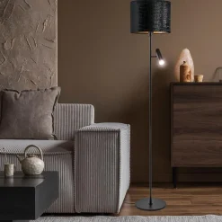 Trendy vloerlamp met kap zwart met goud><noscript><img width=