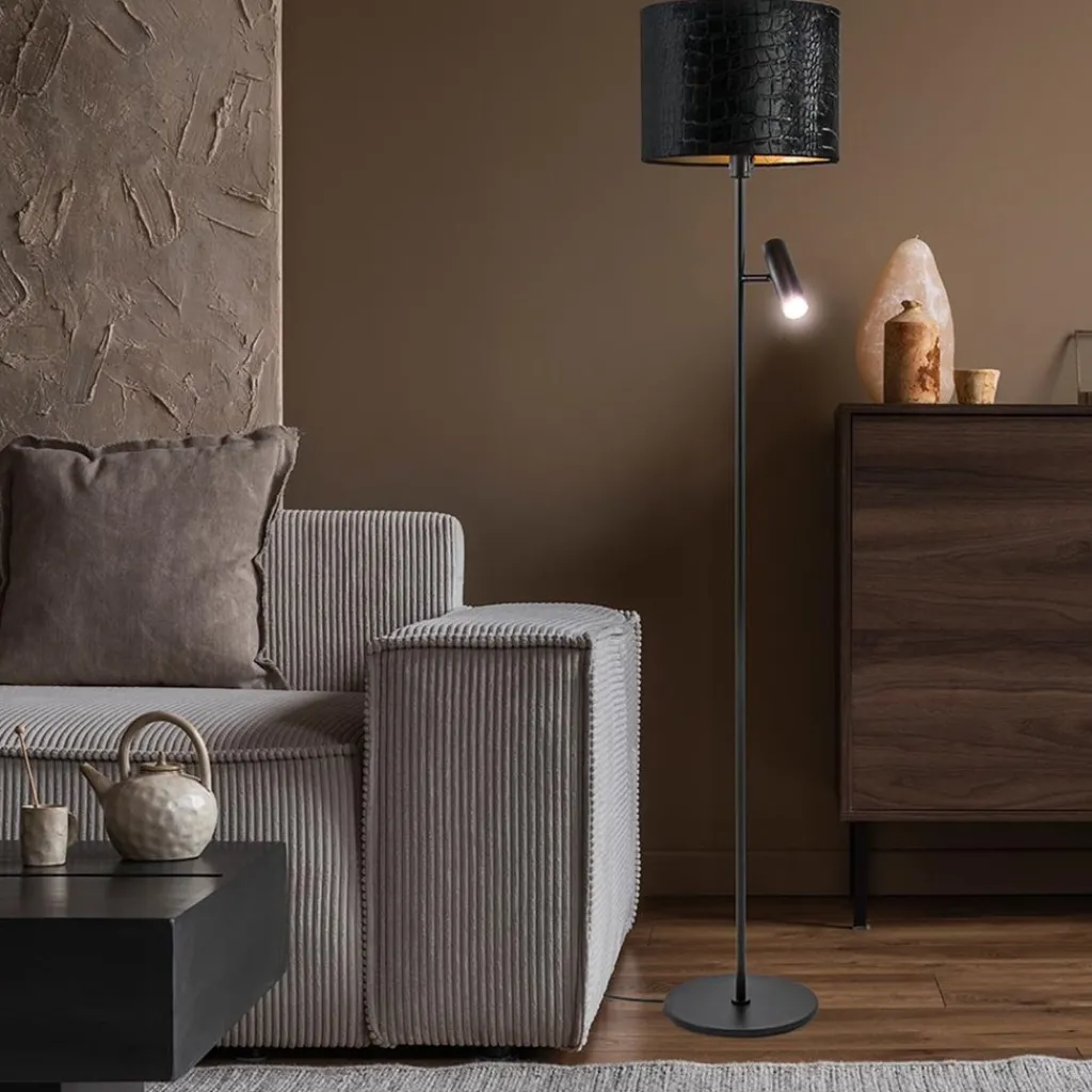 Trendy vloerlamp met kap zwart met goud>Straluma Fashion