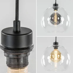 Videlamp / multipendel zwart met 5 helder glazen bollen><noscript><img width=