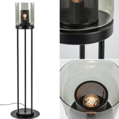 Vloerlamp cilinder mat zwart met smoke glazen kap>Straluma Outlet
