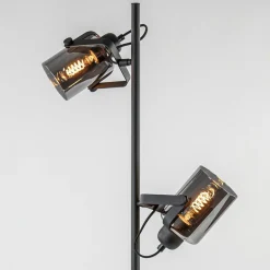 Vloerlamp mat zwart met titanium glazen kappen><noscript><img width=