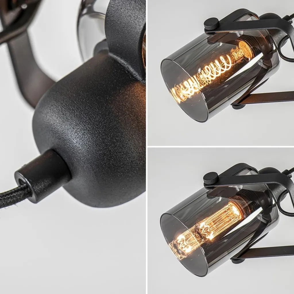 Vloerlamp mat zwart met titanium glazen kappen>Straluma Discount