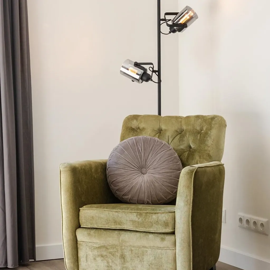 Vloerlamp mat zwart met titanium glazen kappen>Straluma Discount