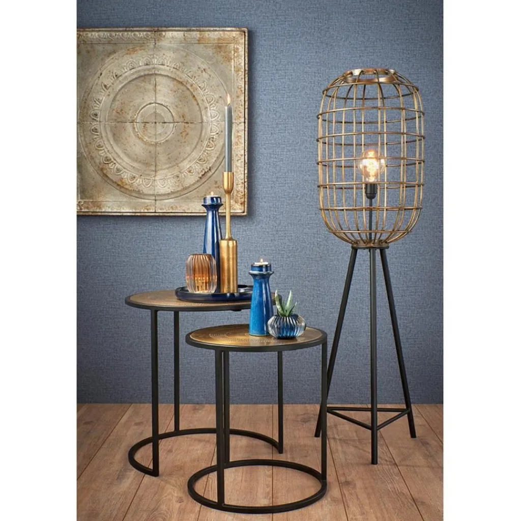 Vloerlamp oud-brons zwart kooi>Straluma Hot