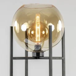 Vloerlamp zwart + amber glazen bol><noscript><img width=