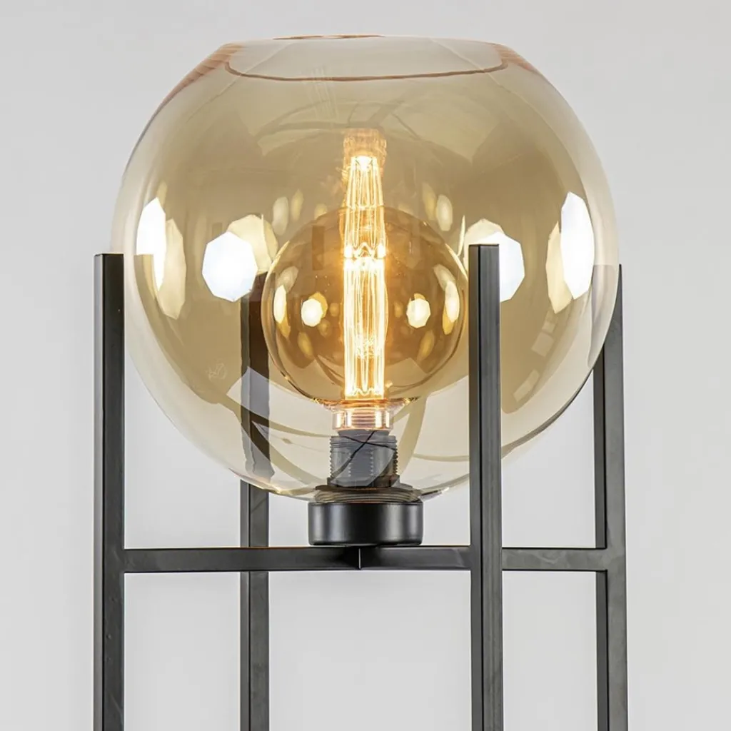 Vloerlamp zwart + amber glazen bol>Straluma Flash Sale