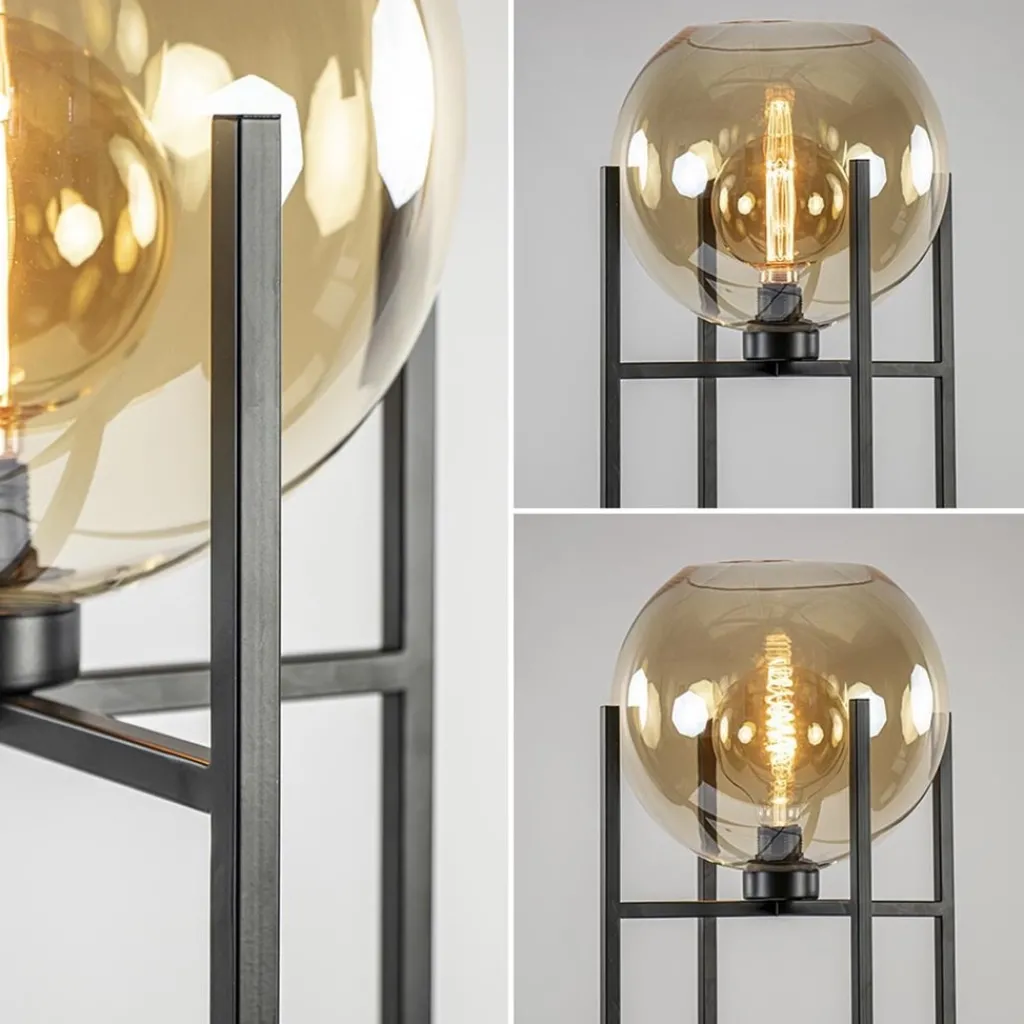 Vloerlamp zwart + amber glazen bol>Straluma Flash Sale