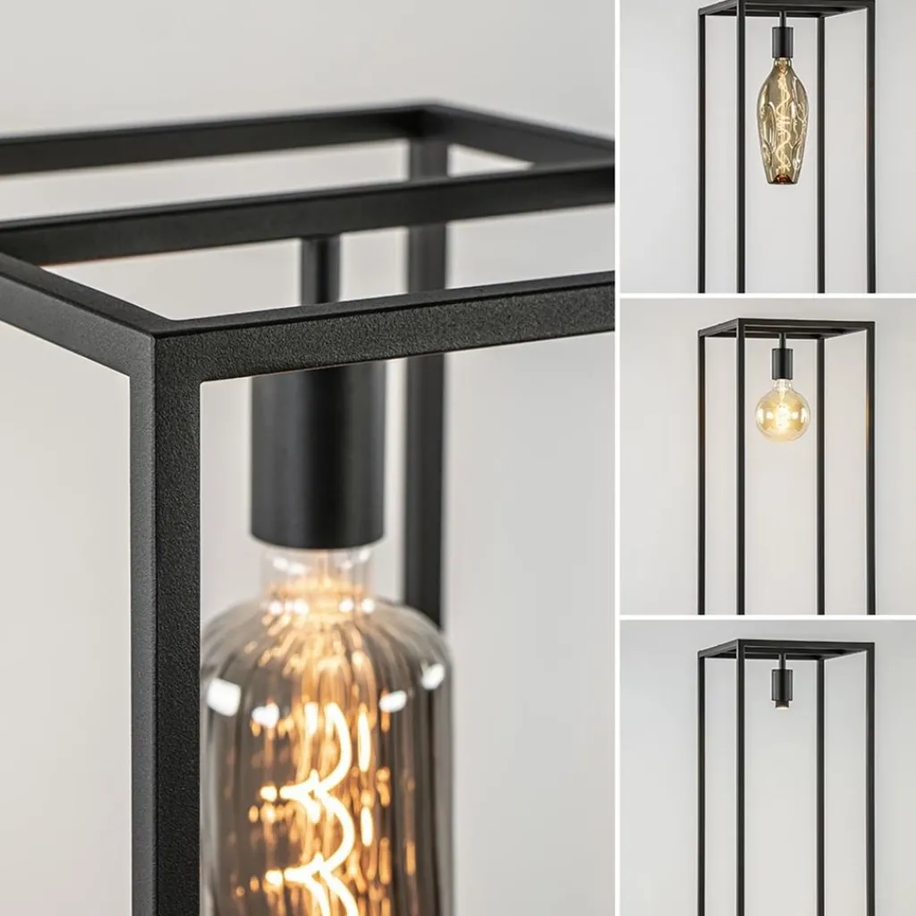 Vloerlamp zwart frame met houten plank>Straluma Outlet