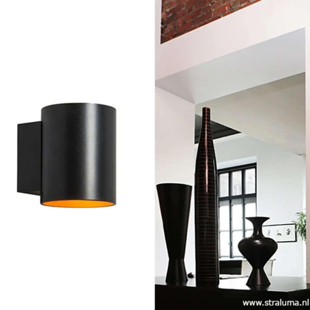 Wandlamp cilinder zwart/goud>Straluma Discount