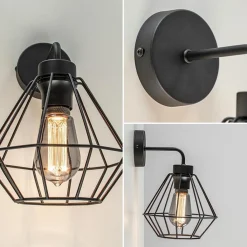 Wandlamp draadkorf zwart><noscript><img width=
