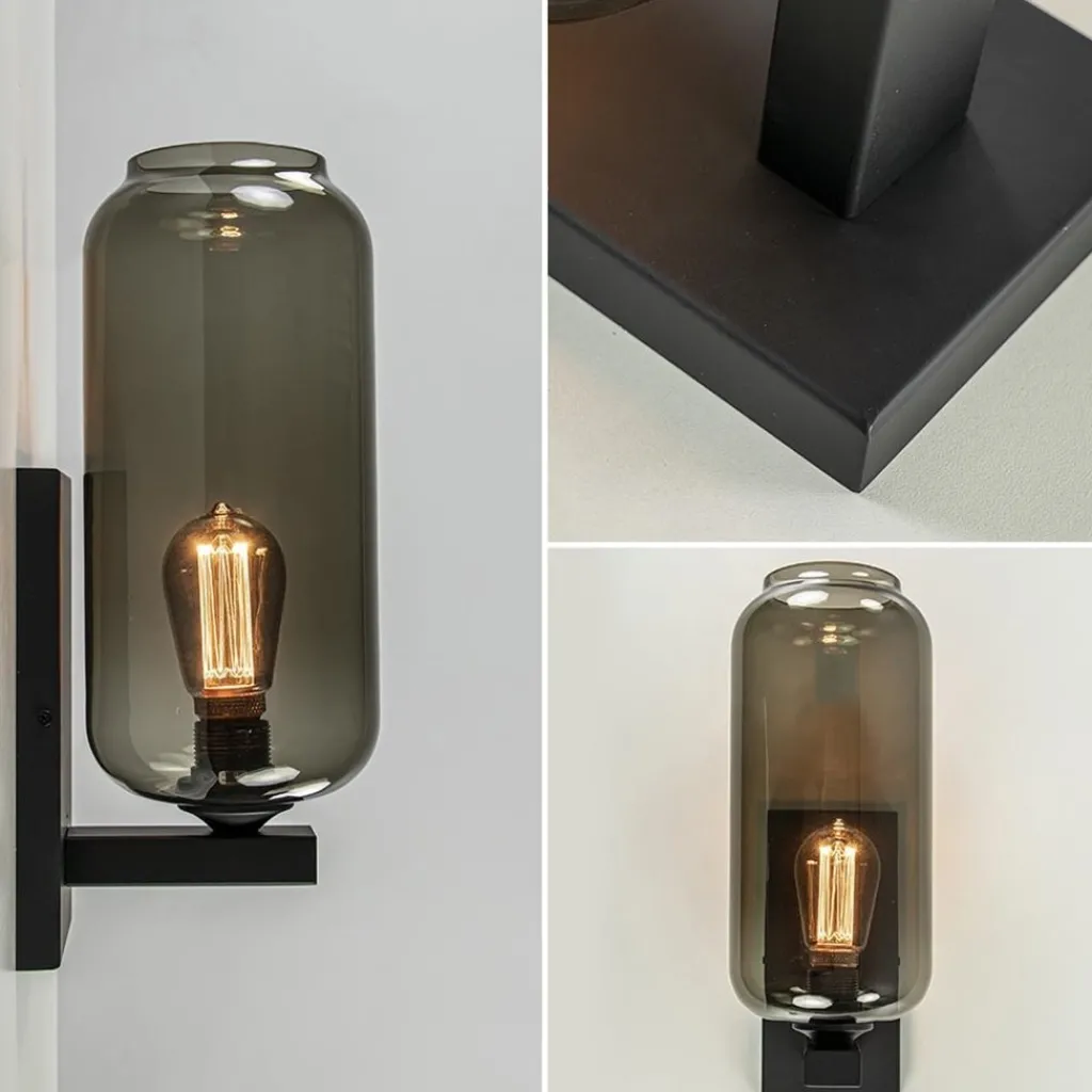 Wandlamp Lett zwart + smoke glas>Straluma Fashion