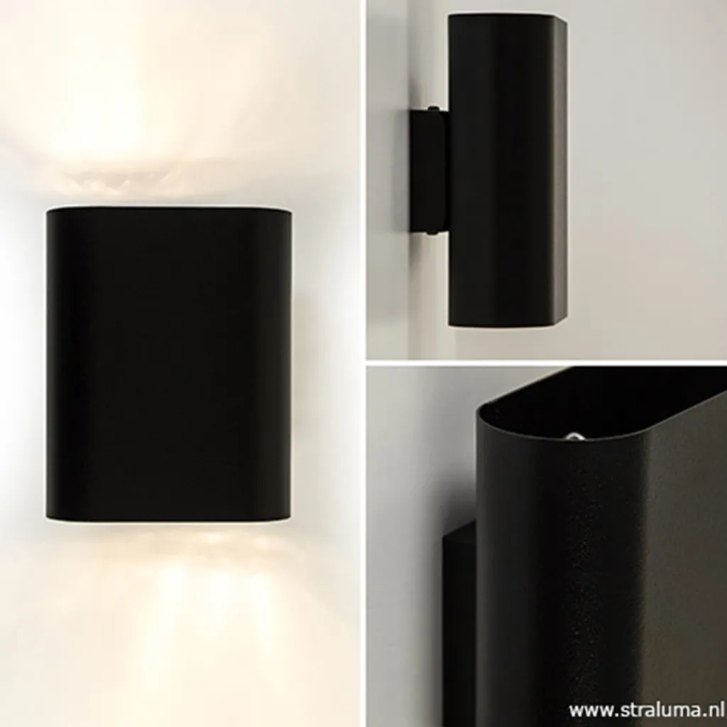 Wandlamp ovaal zwart 2xe14>Straluma Online