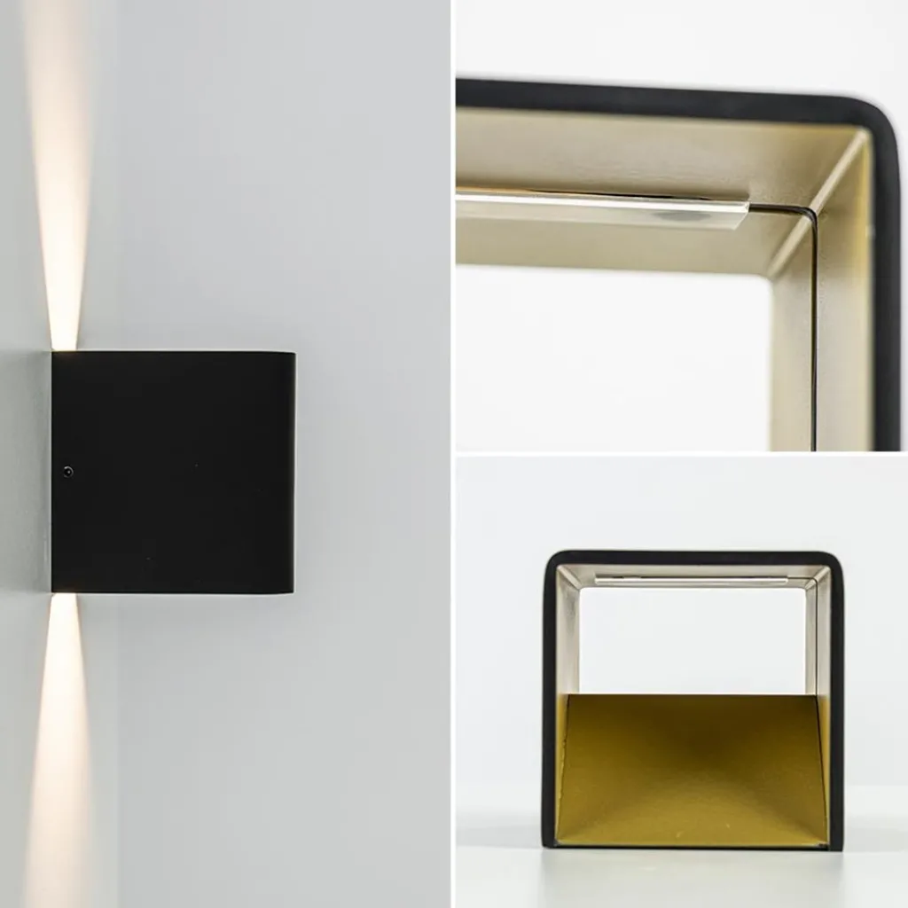 Wandlamp Stretto kubus zwart/goud>Straluma Shop
