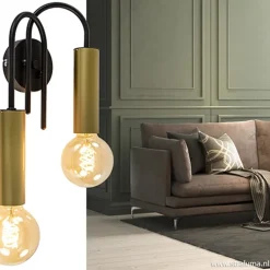 Wandlamp toog dubbel zwart/mat goud><noscript><img width=