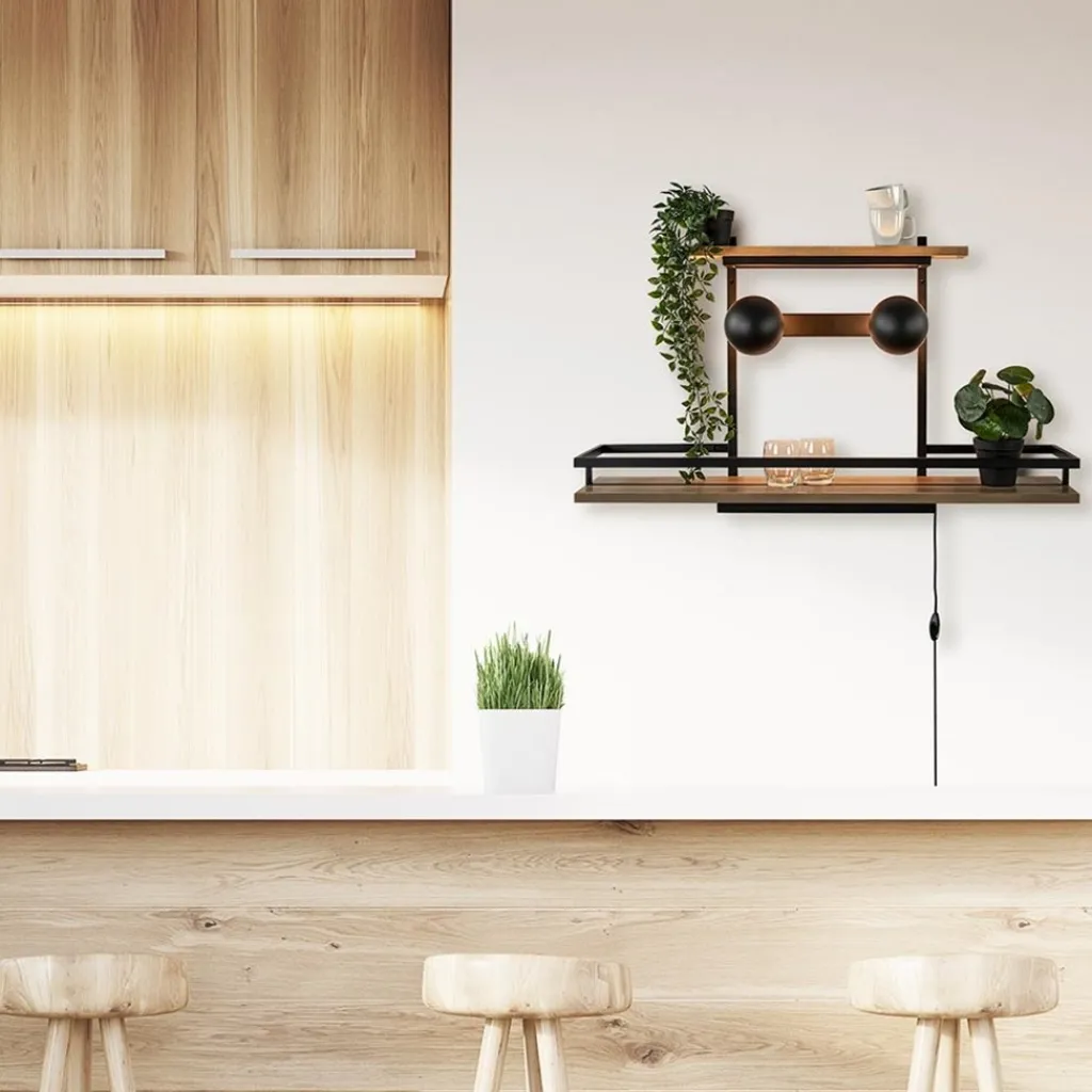 Wandlamp/wandrek zwart met houten planken>Straluma Flash Sale