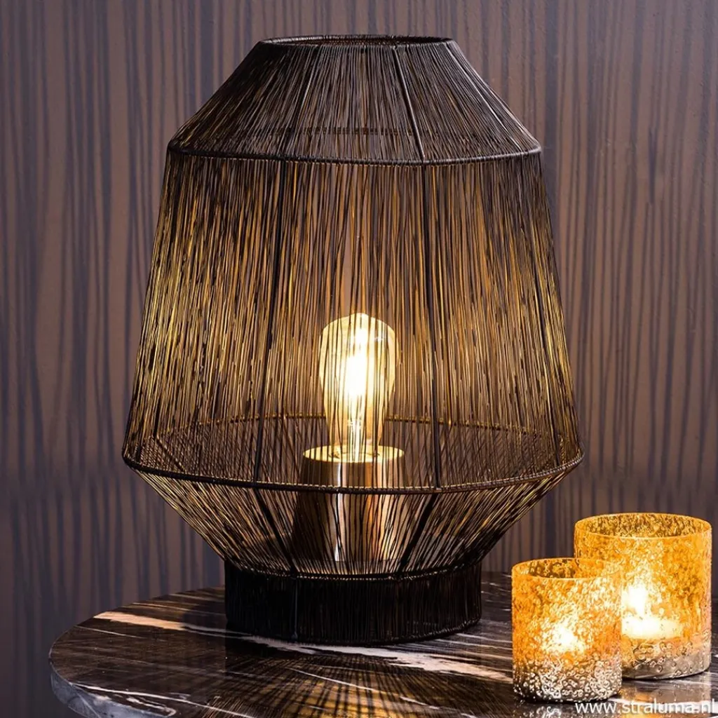 Zwart metalen tafellamp Vitora met brons>Straluma New