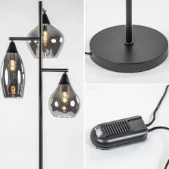 Zwart metalen vloerlamp met titanium glazen kappen><noscript><img width=