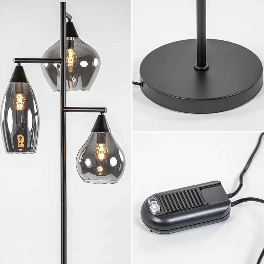 Zwart metalen vloerlamp met titanium glazen kappen>Straluma Best