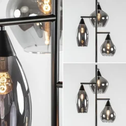 Zwart metalen vloerlamp met titanium glazen kappen><noscript><img width=