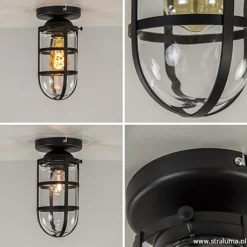 Zwarte Kooi- plafondlamp met glas><noscript><img width=