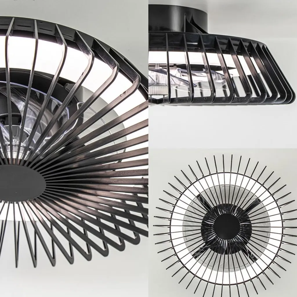 Zwarte plafondventilator mini met dimbaar LED>Straluma New