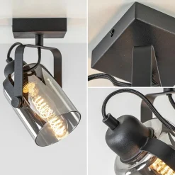 Zwarte plafond/wandlamp met titanium glas><noscript><img width=