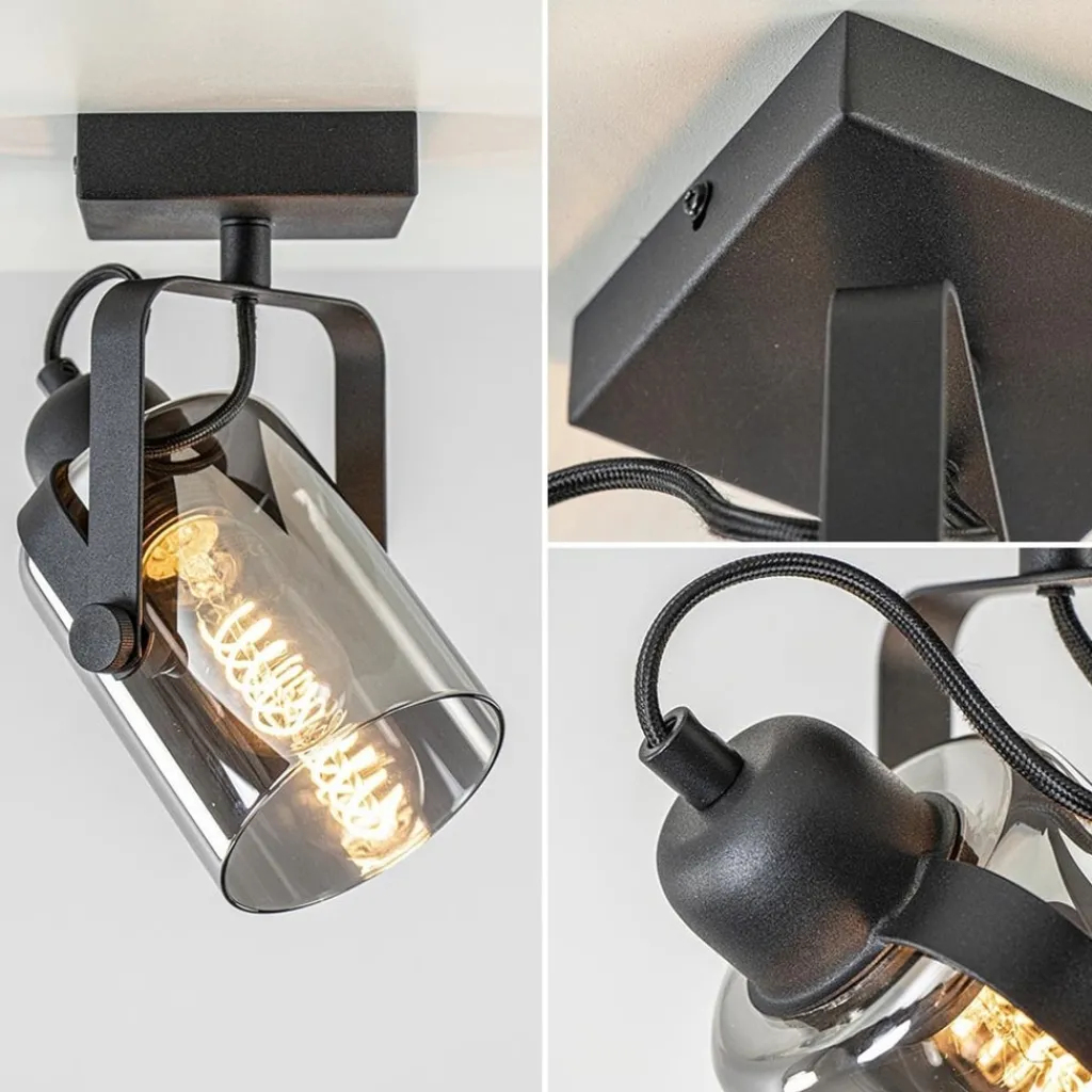 Zwarte plafond/wandlamp met titanium glas>Straluma Best