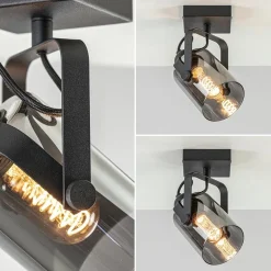 Zwarte plafond/wandlamp met titanium glas><noscript><img width=