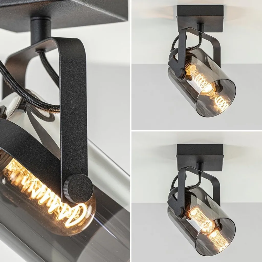 Zwarte plafond/wandlamp met titanium glas>Straluma Best